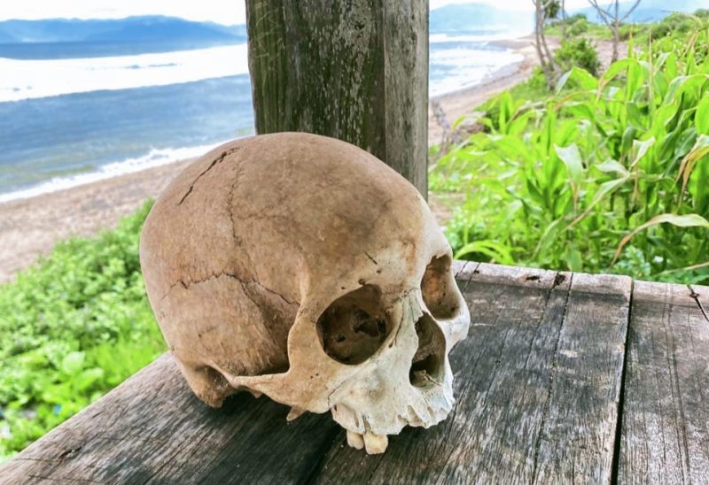 Tengkorak yang diduga bagian tubuh manusia di pesisir Pantai Wadu Me’e, Dusun Nangadoro, Desa Hu’u, Kecamatan Hu’u, Kabupaten Dompu.