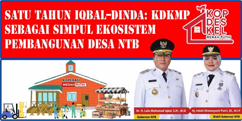 Ilustrasi Koperasi Desa/Kelurahan Merah Putih (KDKMP) bersama pasangan Iqbal–Dinda sebagai simbol penguatan ekosistem ekonomi desa dan pembangunan berkelanjutan di Nusa Tenggara Barat