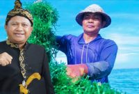 Kepala Dinas Kelautan dan Perikanan Provinsi NTB, Muslim, bersama petani rumput laut di kawasan Pantai Ekas, Teluk Ekas, Lombok Timur