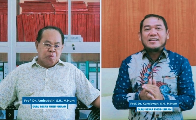 Dua akademisi Universitas Mataram, Prof. Dr. Amiruddin, S.H., M.Hum. dan Prof. Dr. Kurniawan, S.H., M.Hum., saat memberikan pandangan akademis terkait posisi Kepolisian Negara Republik Indonesia (Polri) yang tetap berada di bawah Presiden, di Ruang Guru Besar FHISIP Universitas Mataram, Mataram.