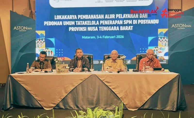 Lokakarya Pembahasan Alur Pelayanan dan Pedoman Umum Tata Kelola Penerapan Standar Pelayanan Minimal (SPM) di Posyandu Provinsi NTB yang digelar Bappeda NTB bersama Program SKALA di Hotel Aston Inn Mataram, Selasa (3/2/2026).