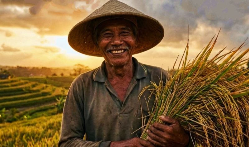 Petani NTB memanen padi, simbol pergeseran fokus dari jagung ke padi yang membantu peningkatan ketahanan pangan regional.