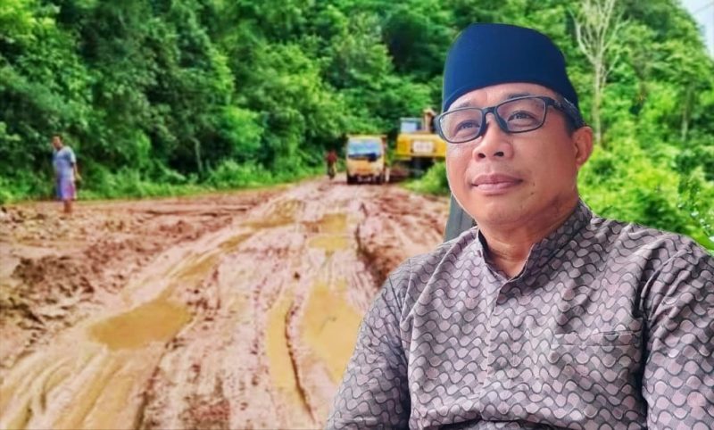  Anggota DPRD NTB Muhamad Aminurlah atau Akrab Disapa Aji Maman dan Terlihat Kondisi Jalan Provinsi Rp19 Miliar Lenangguar-Lunyuk Sumbawa.