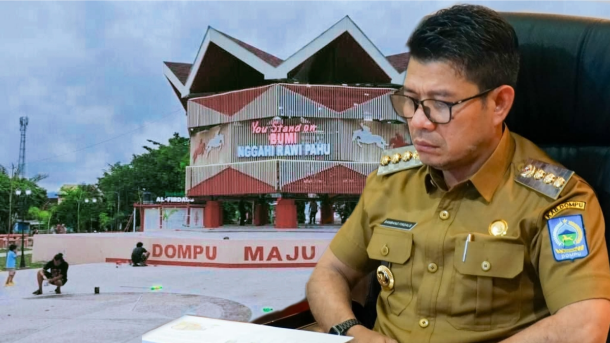Bupati Dompu Bambang Firdaus memberikan keterangan kepada media terkait laporan dugaan korupsi proyek RTH Karijawa yang masuk ke Kejaksaan Tinggi Nusa Tenggara Barat, Senin (9/2/2026).