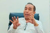 Anggota DPR RI Mori Hanafi saat menyampaikan rencana pembangunan ulang Kantor DPRD NTB di Mataram.