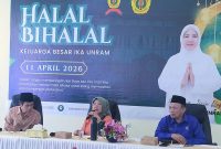 Ketua IKA Unram, Baiq Isvie Rupaeda, saat menghadiri kegiatan Halal Bihalal bersama keluarga besar alumni Universitas Mataram di Gedung IKA Unram, Mataram, Sabtu (11/4/2026).