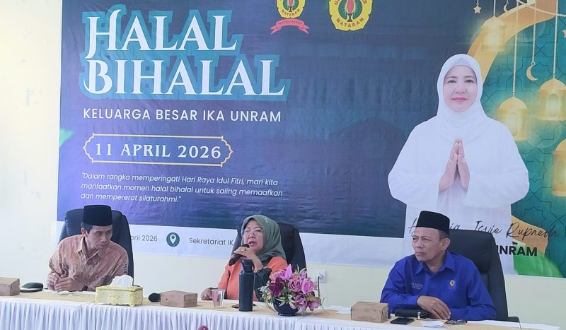 Ketua IKA Unram, Baiq Isvie Rupaeda, saat menghadiri kegiatan Halal Bihalal bersama keluarga besar alumni Universitas Mataram di Gedung IKA Unram, Mataram, Sabtu (11/4/2026).