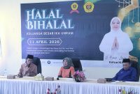 Rektor Universitas Mataram Sukardi saat menyampaikan sambutan dalam acara Halal Bihalal IKA Unram di Mataram, Sabtu (11/4/2026).