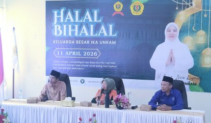 Baiq Isvie Rupaeda dan Rektor Sukardi dalam acara Halal Bihalal IKA Unram mendorong peran alumni lebih nyata