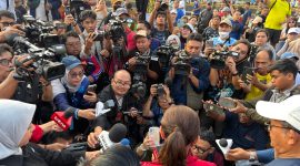 Ketua Dewan Pers, Komaruddin Hidayat, saat menyampaikan pernyataan dalam peringatan World Press Freedom Day 2026 di Jakarta.