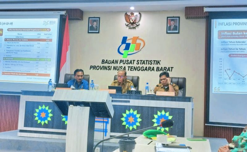 Suasana rilis Resmi Data Ekonomi oleh BPS NTB di Kantor BPS NTB, Mataram, yang memaparkan perkembangan inflasi, pariwisata, transportasi, serta kinerja ekspor dan impor.
