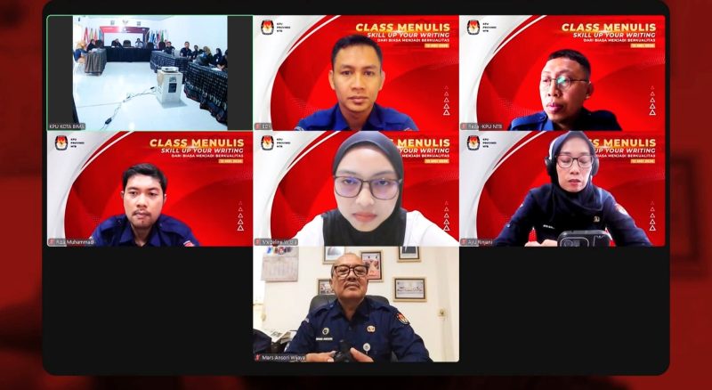 Suasana Class Menulis Jurnalistik KPU NTB yang diikuti jajaran KPU Kota Bima secara daring.