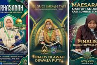 Tiga finalis cabang Tilawah Al-Qur'an Golongan Dewasa Putri MTQ XXXI Tingkat Provinsi NTB Tahun 2026, yakni Nurhasanah dari Kabupaten Bima, Hj. Suci Indah Yati dari Kabupaten Lombok Timur, dan Maesarah dari Kabupaten Lombok Tengah yang berhasil melaju ke babak final.