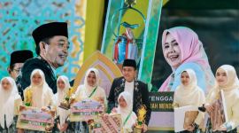Kafilah Kabupaten Lombok Tengah berpose bersama usai dinobatkan sebagai Juara Umum MTQ XXXI Tingkat Provinsi NTB Tahun 2026 dengan perolehan 13 medali emas, 9 perak, dan 9 perunggu di Lombok Tengah.