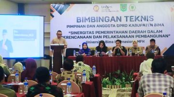 Pimpinan dan anggota DPRD Kabupaten Bima mengikuti Bimbingan Teknis (Bimtek) Sinergitas Pemerintahan dalam Perencanaan dan Pelaksanaan Pembangunan yang dibuka langsung oleh Kepala BPSDMD Provinsi NTB di Hotel Golden Palace Mataram.