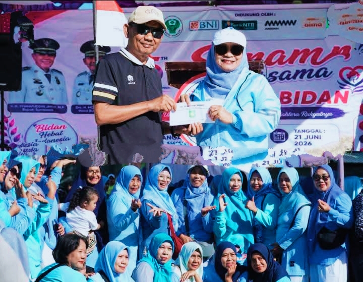 Ribuan bidan mengikuti Senam Massal 1.000 Bidan dalam rangka HUT Ikatan Bidan Indonesia (IBI) ke-75 di Lapangan Pahlawan Sumbawa.
