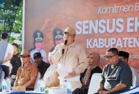 Bupati Lombok Utara Dr. H. Najmul Akhyar bersama jajaran pemerintah daerah dan Kepala BPS Kabupaten Lombok Utara saat pencanangan Sensus Ekonomi 2026 di Kabupaten Lombok Utara.