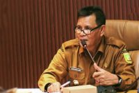 Bupati Sumbawa H. Syarafuddin Jarot menerima audiensi IHACHI Co., Ltd Jepang bersama KOPMAS Bank NTB Syariah di Ruang Rapat Kantor Bupati Sumbawa terkait investasi hijau dan program lingkungan.
