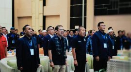 Ketua DPW Partai NasDem NTB H. Mori Hanafi bersama Wakil Ketua Umum DPP Partai NasDem, Saan Mustopa, 
bersama Anggota dan Ketua DPC di Kabupaten Kota di NTB di Pembukaan acara Rakerwil NasDem 2026 dan pada kesempatan tersebut ia menyampaikan pandangan politik partai dalam Rakerwil NasDem NTB di Ballroom Hotel Golden Palace Mataram, Jumat (26/6/2026), termasuk dukungan terhadap parliamentary threshold 7 persen menuju Pemilu 2029.