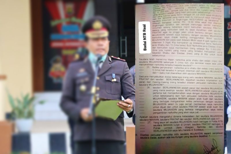 Aktivis Anti Narkoba NTB, Uswatun Hasanah atau BadaiNTB, menyampaikan pernyataan yang mendesak Polda NTB memeriksa Kompol Mujahidin terkait klaim yang disampaikannya mengenai isi BAP salah satu tersangka kasus Narkoba 