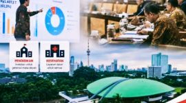 Ilustrasi konstitusi, dokumen Anggaran Pendapatan dan Belanja Negara (APBN), serta simbol pendidikan sebagai representasi hubungan antara politik anggaran, kebijakan publik, dan amanat konstitusi dalam mewujudkan Negara hukum yang berkeadilan.