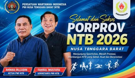 Ketua PWI NTB Ahmad Iklludin dan Sekjen PWI NTB Fahrul Mustofa memberikan dukungan kepada atlet Porprov NTB 2026 agar meraih prestasi dan siap menghadapi PON 2028.
