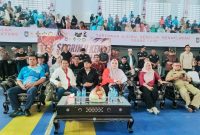 Wakil Gubernur NTB dan Bupati Dompu bersama Ketua Umum Ketua Umum Pengurus Provinsi Persaudaraan Shorinji Kempo Indonesia (PERKEMI) NTB, Assoc. Prof. Dr. Syamsuriansyah, Ketua Panitia Syahrul meninjau langsung jalannya pertandingan Shorinji Kempo pada hari ketiga Porprov XII NTB 2026 di Mataram.