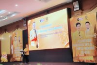 Sekretaris Jenderal DPP Partai Hanura Benny Rhamdani menyampaikan 7 Pesan Ketua Umum DPP Partai Hanura Oesman Sapta Odang (OSO) kepada pengurus DPD Hanura NTB dan DPC Hanura se-NTB saat pelantikan di Ballroom Rinjani Lombok Raya Hotel, Mataram.