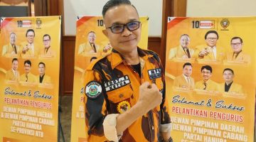 Ketua MPW Pemuda Pancasila NTB Eddy Sophian menghadiri Pelantikan Pengurus DPD dan DPC Partai Hanura se-NTB di Ballroom Rinjani Hotel Lombok Raya, Mataram, Sabtu (1/8/2026).