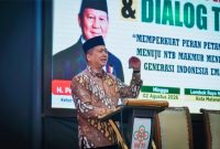 Gubernur NTB Lalu Muhamad Iqbal menyampaikan paparan saat menghadiri Musyawarah Daerah (Musda) IX Himpunan Kerukunan Tani Indonesia (HKTI) Provinsi NTB di Mataram, dengan menawarkan konsep pengelolaan lahan pertanian yang terinspirasi dari keberhasilan FELDA Malaysia.