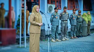 Wakil Gubernur NTB Indah Dhamayanti Putri Saat Memimpin Apel Kedisiplinan Jajaran Satpol PP Provinsi NTB di Mataram, Senin (10/8/2026).