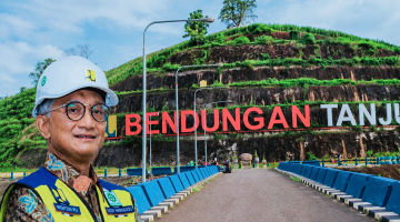 Menteri PU Dody Hanggodo dan Bendungan Tanju di Kabupaten Dompu, NTB, yang Dibangun Dengan Anggaran Sekitar Rp124 Miliar untuk Mendukung Irigasi dan Pertanian.