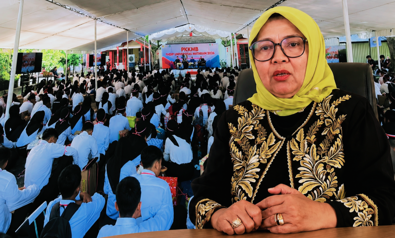 Ketua IKA Unram Sekaligus Ketua DPRD NTB Hj Baiq Isvie Rupaeda Menyampaikan Pesan Kepada Mahasiswa Dalam Kegiatan PKKMB FHISIP Universitas Mataram.