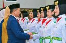 Gubernur NTB Lalu Muhamad Iqbal saat Mengukuhkan 28 Anggota Paskibraka Tingkat Provinsi NTB Tahun 2026 di Aula Pendopo Gubernur NTB, Mataram.