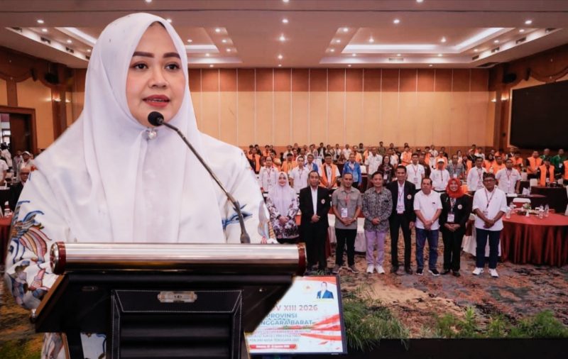 Wakil Gubernur NTB Hj. Indah Damayanti Putri saat membuka Musorprov XIII KONI NTB di Hotel Lombok Raya, Minggu (30/8/2026).