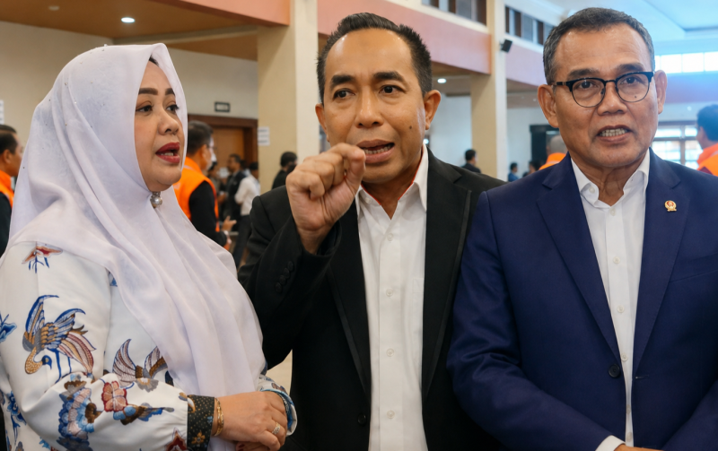 Wakil Gubernur NTB Indah Dhamayanti Putri, Mori Hanafi, dan Ketua Umum KONI Pusat yang Diwakili Kepala Bidang Organisasi Eko Budi Supriyanto Dalam Momentum Musorprov XIII KONI NTB 2026 di Mataram.