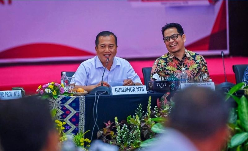Gubernur NTB Lalu Muhamad Iqbal saat Membuka Rakor Pemantauan dan Evaluasi Perbaikan Tata Kelola Pemerintahan Daerah bersama KPK di Mataram.