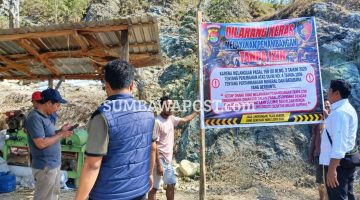 Petugas Melakukan Penertiban dan Memberikan Peringatan Terkait Aktivitas Galian C Tampa Izin di Wilayah Kabupaten Bima.