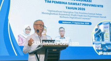 Sekda NTB Abul Chair Saat Membuka Rapat Koordinasi Tim Pembina Samsat Provinsi NTB Tahun 2026 di Mataram.