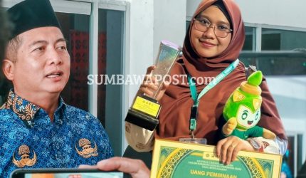 Gubernur NTB Lalu Muhamad Iqbal bersama Khairunnisa asal Bima peraih Juara 1 MTQ Nasional 2026.