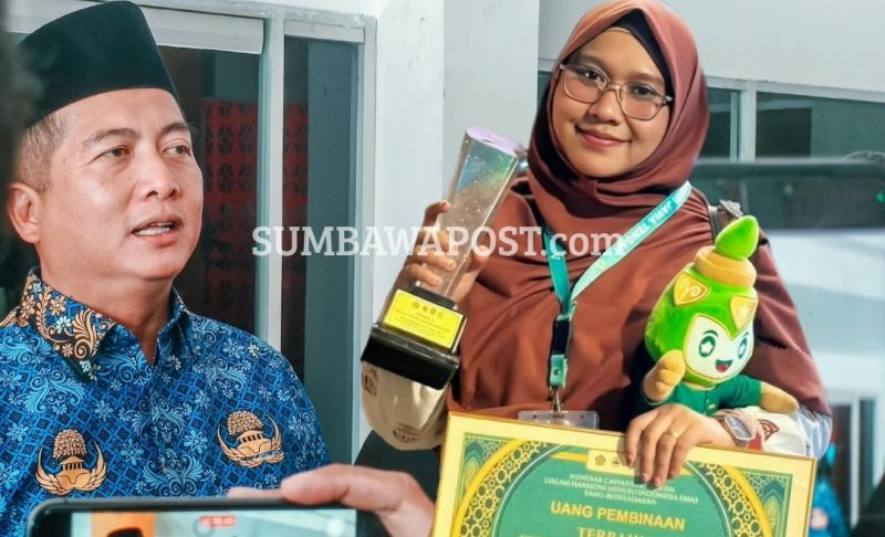Gubernur NTB Lalu Muhamad Iqbal Menyambut Khairunnisa, Qariah Asal Bima, Peraih Juara 1 Qira'at Mujawwad Dewasa Putri pada MTQ Nasional XXXI.