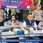 Polres Bima Kota Saat Menggelar Jumpa Pers Terkait Kasus Kematian Ihsan di Pantai Wadu Baba, Kecamatan Langgudu, Kabupaten Bima.