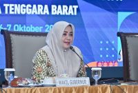 Wakil Gubernur NTB Indah Dhamayanti Putri atau Umi Dinda Saat Menghadiri Workshop Implementasi SPM Terintegrasi melalui Posyandu di Mataram, Selasa (6/10/2026).