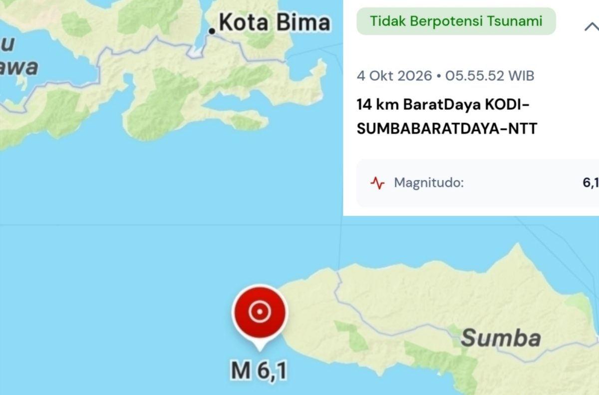 Gempa Bumi Magnitudo 6,1 Mengguncang Wilayah Sumba, NTT, dan g
Getarannya Dirasakan Hingga Bima, Minggu (4/10/2026).