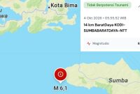 Gempa Bumi Magnitudo 6,1 Mengguncang Wilayah Sumba, NTT, dan g
Getarannya Dirasakan Hingga Bima, Minggu (4/10/2026).