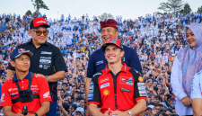 Pembalap MotoGP Marc Marquez Bersama Pembalap Lainnya Mengikuti Energizing Indonesia Riders Parade di Kota Mataram, NTB, Menjelang MotoGP Mandalika 2026.