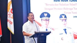 Gubernur NTB Lalu Muhamad Iqbal Saat Membuka Musyawarah Olahraga Provinsi Luar Biasa KONI NTB 2026.