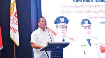 Gubernur NTB Lalu Muhamad Iqbal Saat Membuka Musyawarah Olahraga Provinsi Luar Biasa KONI NTB 2026.