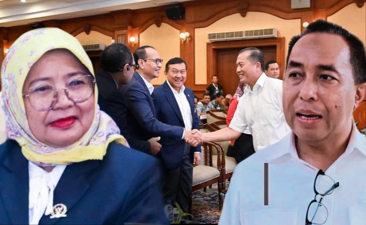 Ketua DPRD NTB Isvie Rupaeda, Mori Hanafi, dan Gubernur NTB Lalu Muhamad Iqbal yang Terlihat Bersalaman Dengan Mohan Roliskana Dalam Rangkaian Pemilihan Ketua Umum KONI NTB Periode 2026-2030.