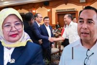 Ketua DPRD NTB Isvie Rupaeda, Mori Hanafi, dan Gubernur NTB Lalu Muhamad Iqbal yang Terlihat Bersalaman Dengan Mohan Roliskana Dalam Rangkaian Pemilihan Ketua Umum KONI NTB Periode 2026-2030.
